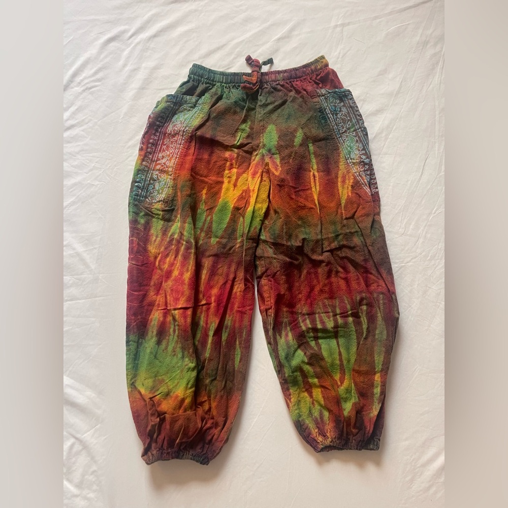 Colorful Tie Dye Baggy Hippie Harem Jogger Style Pants, With Pockets